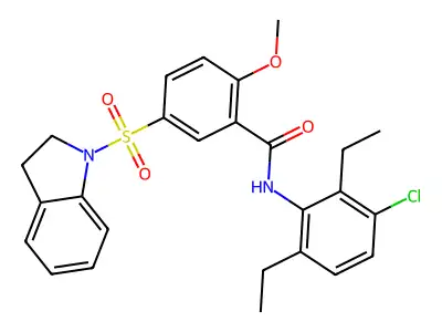 N-(3-chloro-2,6-diethylphenyl)-5-(2,3-dihydroindol-1-ylsulfonyl)-2-methoxybenzamide structure