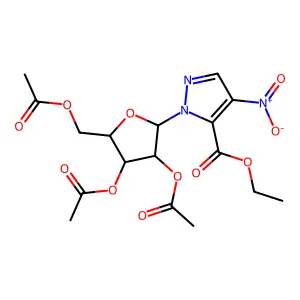 ethyl 2-[3,4-diacetyloxy-5-(acetyloxymethyl)oxolan-2-yl]-4-nitropyrazole-3-carboxylate structure