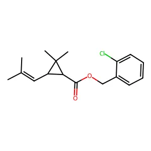 (2-chlorophenyl)methyl 2,2-dimethyl-3-(2-methylprop-1-enyl)cyclopropane-1-carboxylate structure