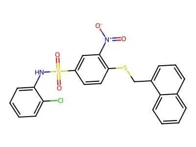 N-(2-chlorophenyl)-4-(naphthalen-1-ylmethylsulfanyl)-3-nitrobenzenesulfonamide structure