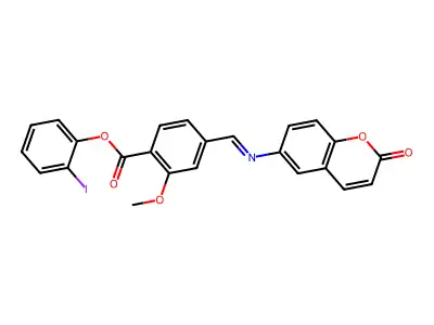 (2-Iodophenyl) 2-methoxy-4-[(2-oxochromen-6-yl)iminomethyl]benzoate structure