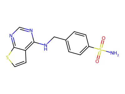 4-[(thieno[2,3-d]pyrimidin-4-ylamino)methyl]benzenesulfonamide structure