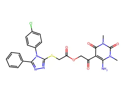 [2-(4-amino-1,3-dimethyl-2,6-dioxopyrimidin-5-yl)-2-oxoethyl] 2-[[4-(4-chlorophenyl)-5-phenyl-1,2,4-triazol-3-yl]sulfanyl]acetate structure