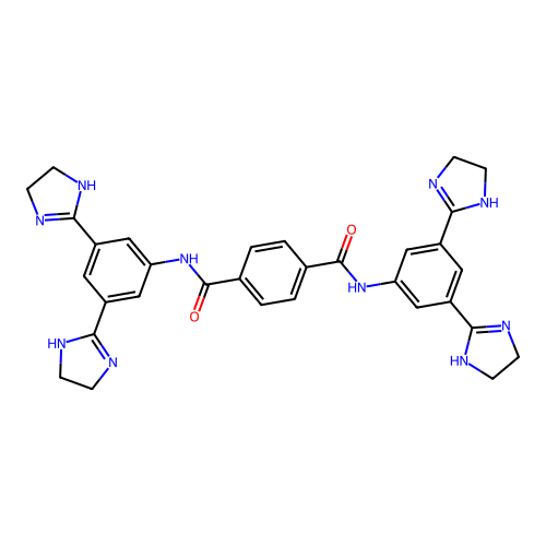 N1,N4-bis[3,5-bis(4,5-dihydro-1H-imidazol-2-yl)phenyl]terephthalamide structure
