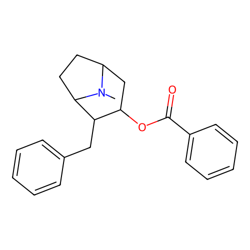 8-Azabicyclo[3.2.1]octan-3-ol, 8-methyl-2-(phenylmethyl)-, benzoate (ester) structure