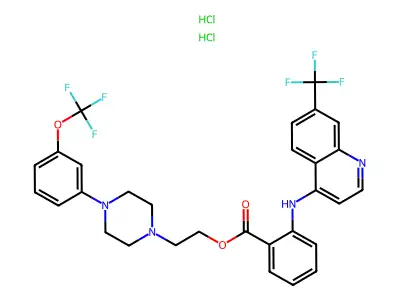 Piperazineethanol, 4-(3-(trifluoromethoxy)phenyl)-, N-(7-trifluoromethyl-4-quinolyl)anthranilate, dihydrochloride structure