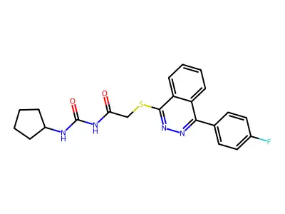 N-(cyclopentylcarbamoyl)-2-[4-(4-fluorophenyl)phthalazin-1-yl]sulfanylacetamide structure