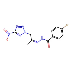 4-bromo-N-[1-(5-nitrotetrazol-2-yl)propan-2-ylideneamino]benzamide structure