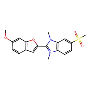 2-(6-Methoxy-2-benzofuranyl)-1,3-dimethyl-5-(methylsulfonyl)-1H-benzimidazolium structure