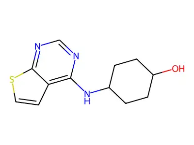 4-(thieno[2,3-d]pyrimidin-4-ylamino)cyclohexan-1-ol structure