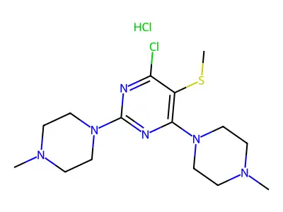Bis-2,4-(N-methylpiperazino)-6-chloro-5-methylthio-pyrimidine hydrochloride structure