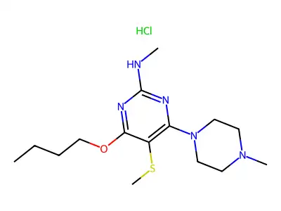 Pyrimidine, 6-butoxy-2-(methylamino)-4-(4-methyl-1-piperazinyl)-5-(methylthio)-, monohydrochloride structure