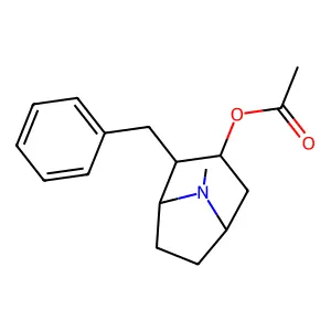 8-Azabicyclo[3.2.1]octan-3-ol, 8-methyl-2-(phenylmethyl)-, acetate (ester) structure