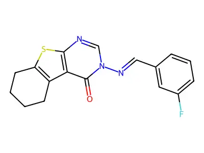 3-[(3-fluorophenyl)methylideneamino]-5,6,7,8-tetrahydro-[1]benzothiolo[2,3-d]pyrimidin-4-one structure