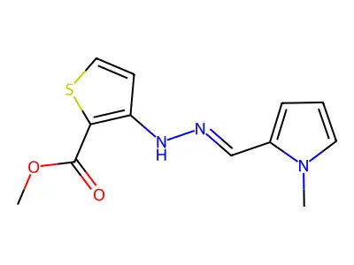 Methyl 3-[2-[(1-methylpyrrol-2-yl)methylidene]hydrazinyl]thiophene-2-carboxylate structure