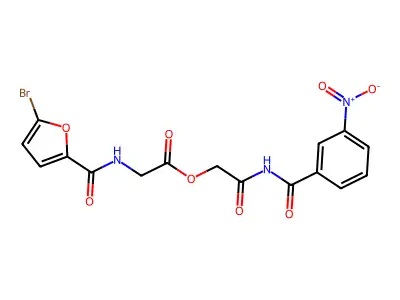 [2-[(3-Nitrobenzoyl)amino]-2-oxoethyl] 2-[(5-bromofuran-2-carbonyl)amino]acetate structure