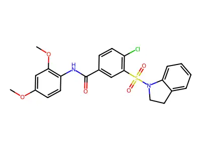 4-chloro-3-(2,3-dihydroindol-1-ylsulfonyl)-N-(2,4-dimethoxyphenyl)benzamide structure