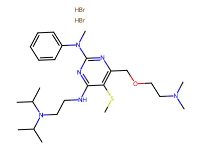 2,4-Pyrimidinediamine, N(sup 4)-(2-(bis(1-methylethyl)amino)ethyl)-6-((2-(dimethylamino)ethoxy)methyl)-N(sup 2)-methyl-5-(methylthio)-N(sup 2)-phenyl-, dihydrobromide structure