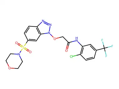 N-[2-chloro-5-(trifluoromethyl)phenyl]-2-(6-morpholin-4-ylsulfonylbenzotriazol-1-yl)oxyacetamide structure