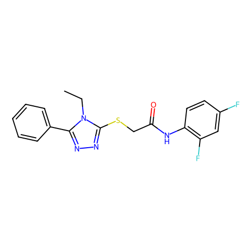 N-(2,4-difluorophenyl)-2-[(4-ethyl-5-phenyl-4H-1,2,4-triazol-3-yl)sulfanyl]acetamide structure
