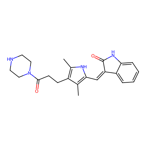 (3Z)-3-[[3,5-dimethyl-4-(3-oxo-3-piperazin-1-yl-propyl)-1H-pyrrol-2-yl]methylidene]-1H-indol-2-one structure