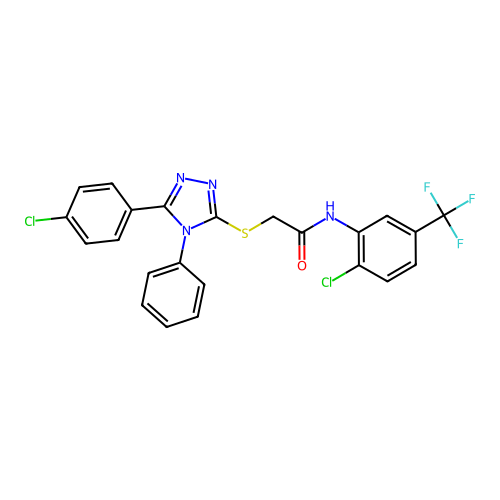 2-[[5-(4-chlorophenyl)-4-phenyl-1,2,4-triazol-3-yl]sulfanyl]-N-[2-chloro-5-(trifluoromethyl)phenyl]acetamide structure