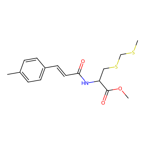 methyl 2-[[(E)-3-(4-methylphenyl)prop-2-enoyl]amino]-3-(methylsulfanylmethylsulfanyl)propanoate structure
