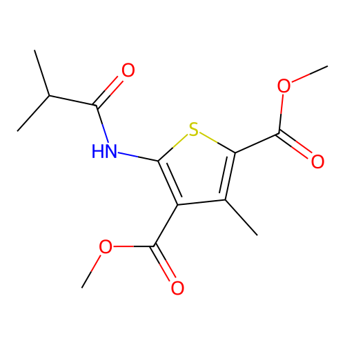 Dimethyl 5-isobutyramido-3-methylthiophene-2,4-dicarboxylate structure