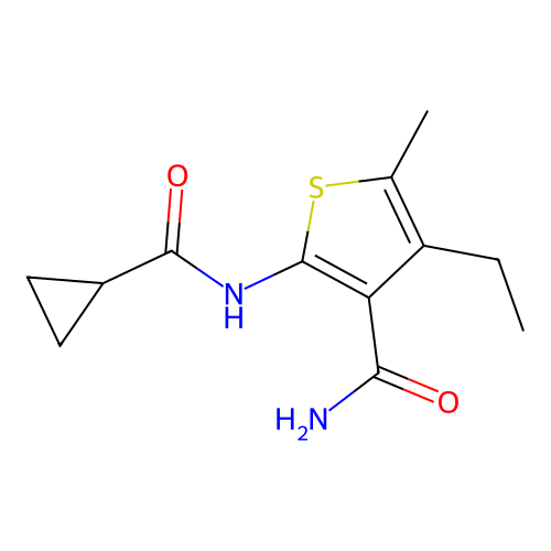 2-[(Cyclopropylcarbonyl)amino]-4-ethyl-5-methyl-3-thiophenecarboxamide structure