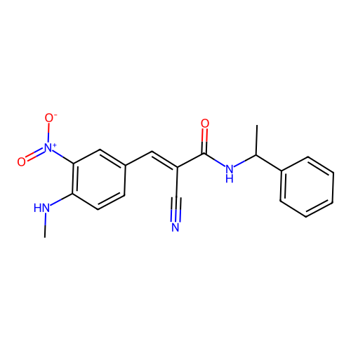 2-cyano-3-[4-(methylamino)-3-nitrophenyl]-N-(1-phenylethyl)prop-2-enamide structure