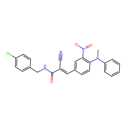 (E)-N-[(4-chlorophenyl)methyl]-2-cyano-3-[4-(N-methylanilino)-3-nitrophenyl]prop-2-enamide structure