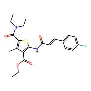 ethyl 5-(diethylcarbamoyl)-2-[[(E)-3-(4-fluorophenyl)prop-2-enoyl]amino]-4-methylthiophene-3-carboxylate structure