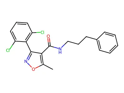 3-(2,6-dichlorophenyl)-5-methyl-N-(3-phenylpropyl)-1,2-oxazole-4-carboxamide structure