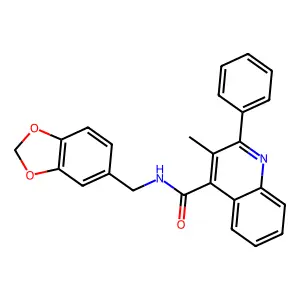 N-(1,3-benzodioxol-5-ylmethyl)-3-methyl-2-phenylquinoline-4-carboxamide structure