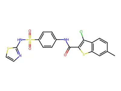 3-chloro-6-methyl-N-[4-(1,3-thiazol-2-ylsulfamoyl)phenyl]-1-benzothiophene-2-carboxamide structure