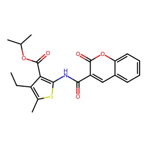isopropyl 4-ethyl-5-methyl-2-{[(2-oxo-2H-chromen-3-yl)carbonyl]amino}-3-thiophenecarboxylate structure