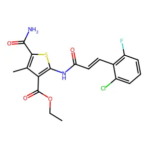 ethyl 5-carbamoyl-2-[[(E)-3-(2-chloro-6-fluorophenyl)prop-2-enoyl]amino]-4-methylthiophene-3-carboxylate structure