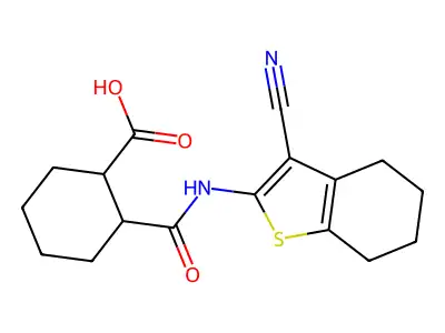 2-[(3-cyano-4,5,6,7-tetrahydro-1-benzothiophen-2-yl)carbamoyl]cyclohexane-1-carboxylic acid structure