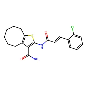 2-[[(E)-3-(2-chlorophenyl)prop-2-enoyl]amino]-4,5,6,7,8,9-hexahydrocycloocta[b]thiophene-3-carboxamide structure