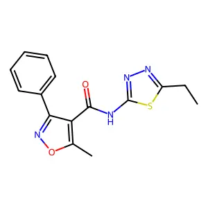 N-(5-ethyl-1,3,4-thiadiazol-2-yl)-5-methyl-3-phenyl-1,2-oxazole-4-carboxamide structure