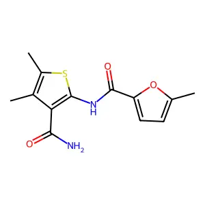 N-(3-carbamoyl-4,5-dimethylthiophen-2-yl)-5-methylfuran-2-carboxamide structure