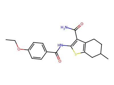 2-[(4-ethoxybenzoyl)amino]-6-methyl-4,5,6,7-tetrahydro-1-benzothiophene-3-carboxamide structure
