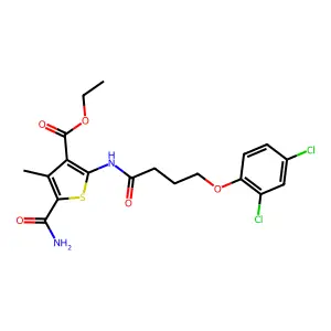 ethyl 5-carbamoyl-2-[4-(2,4-dichlorophenoxy)butanoylamino]-4-methylthiophene-3-carboxylate structure