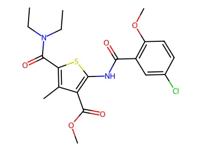 methyl 2-[(5-chloro-2-methoxybenzoyl)amino]-5-(diethylcarbamoyl)-4-methylthiophene-3-carboxylate structure