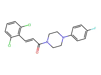 (E)-3-(2,6-dichlorophenyl)-1-[4-(4-fluorophenyl)piperazin-1-yl]prop-2-en-1-one structure
