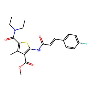 methyl 5-(diethylcarbamoyl)-2-[[(E)-3-(4-fluorophenyl)prop-2-enoyl]amino]-4-methylthiophene-3-carboxylate structure