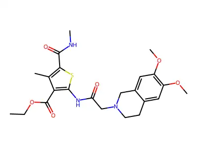 ethyl 2-[[2-(6,7-dimethoxy-3,4-dihydro-1H-isoquinolin-2-yl)acetyl]amino]-4-methyl-5-(methylcarbamoyl)thiophene-3-carboxylate structure