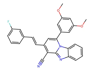 1-(3,5-dimethoxyphenyl)-3-[2-(3-fluorophenyl)ethenyl]pyrido[1,2-a]benzimidazole-4-carbonitrile structure