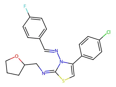 4-(4-chlorophenyl)-3-[(4-fluorophenyl)methylideneamino]-N-(oxolan-2-ylmethyl)-1,3-thiazol-2-imine structure