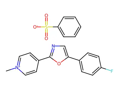 Benzenesulfonate;5-(4-fluorophenyl)-2-(1-methylpyridin-1-ium-4-yl)-1,3-oxazole structure